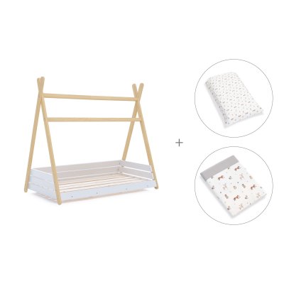 Cama cabaña Montessori madera 70x140 cm + textil Taiga · Homy Life