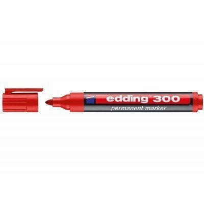 Edding 300 Rotulador Permanente - Punta Redonda - Trazo entre 1.5 y 3 mm. - Tinta Casi Inodora - Capuchon con Clip - Secado Rapido - Color Rojo