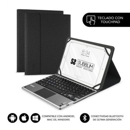 Funda con Teclado Subblim Keytab Pro Bluetooth Touchpad para Tablets de 10.1-10.8/ Negra