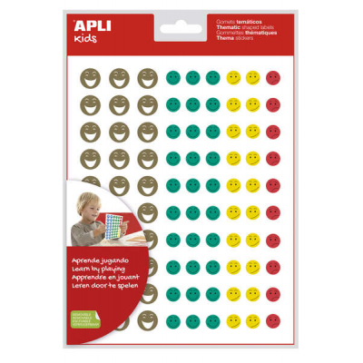Apli Gomets Cara Feliz Mini - 4 Estilos de Cara Diferentes - 1080 Gomets por Bolsa - Adhesivo Removible - Motiva y Premia a los Niños - Normas de Calidad y Seguridad Cumplidas - Colorido