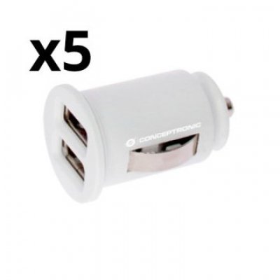 KIT 5 UNIDADES CARGADOR NORTESS 2.4A 2 PUERTOS USB 5V 12/24V COLOR BLANCO
