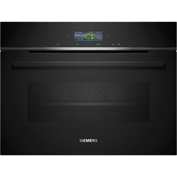Horno compacto Siemens CB774G1B1 iQ700, 60 x 45 cm, pirólisis, humidClean, TFT táctil, cookControl Plus, Home Connect, clase A+, negro