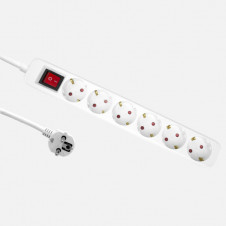 Alargadera Florey Cable 1,5m 3gx1,5mm2, 6enchufes+interruptor Blanca Protecc.para Niños 4x4x32cm