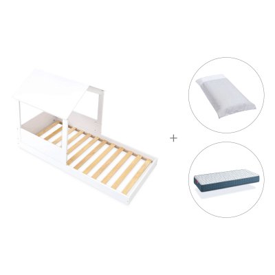 Cama-casita Montessori 90x190 cm + colchón + textil Galaxy · Bianca Tre