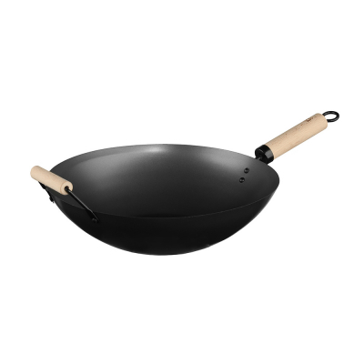 Wok de acero con mango de madera y asa ø35 cm