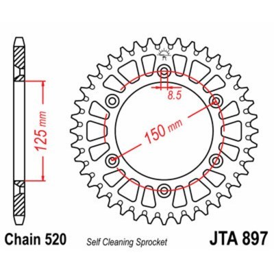 Corona JT 897 de aluminio con 52 dientes JTA897.52