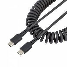 StarTech.com Cable de 50cm de Carga USB C a USB C, Cable USB Tipo C Rizado de Carga Rápida y Servicio Pesado, Cable USB 2.0 USBC, de Fibra de Aramida