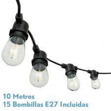 Guirnalda Luces Exterior Verbena 10m 15xe27led 15w 4000k Bombillas Reemplazables E Interconectable Ip44