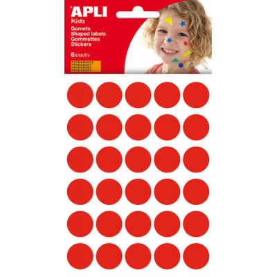 Apli Bolsa de 180 Gomets Redondos Ø 20mm - Adhesivo Permanente - Desarrollo de Habilidades y Creatividad - Ideal para Escuelas Infantiles - Color Rojo