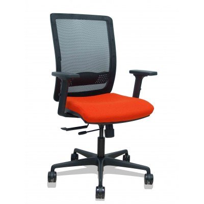 Silla Haches traslack malla negra asiento bali naranja oscuro brazos 2D ruedas 65mm