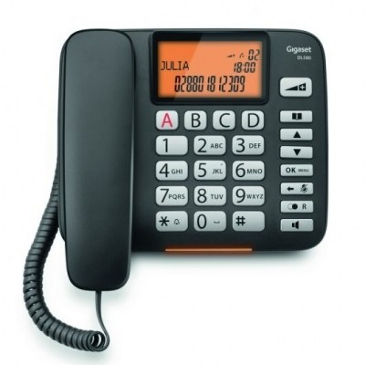 Gigaset DL580 Telefono Fijo para Pared o Sobremesa - Manos Libres - Pantalla 3 Lineas - Teclas Grandes