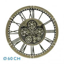 Reloj De Pared Agron Cuero 60x60x7cm Engranajes Con Movimiento