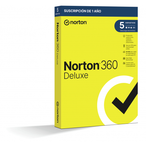 Caja NORTON 360 Deluxe 50GB ES 1usuario 5 dispositivos 1A