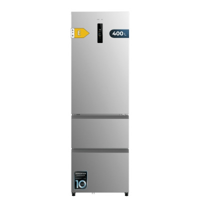 Cecotec Bolero CoolMarket Combi FD 400 Inox E Frigorifico Puerta Francesa - Capacidad 400L - Luz LED - Compresor Inverter - Acero Inoxidable - Total Nofrost - Frio Envolvente - 60x64x191cm - Color Ace