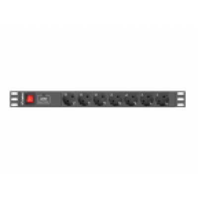 REGLETA LANBERG 1U 10A 7X SCHUKO RACK 19 2M NEGRO C14