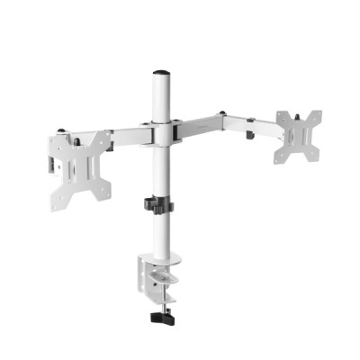 MARM2 Blanco, Soporte de Monitor Dual de Brazo para Pantallas Hasta 27, Articulado y Regulable en Altura, Estructura Robusta, Compatible con VESA75 y VESA100