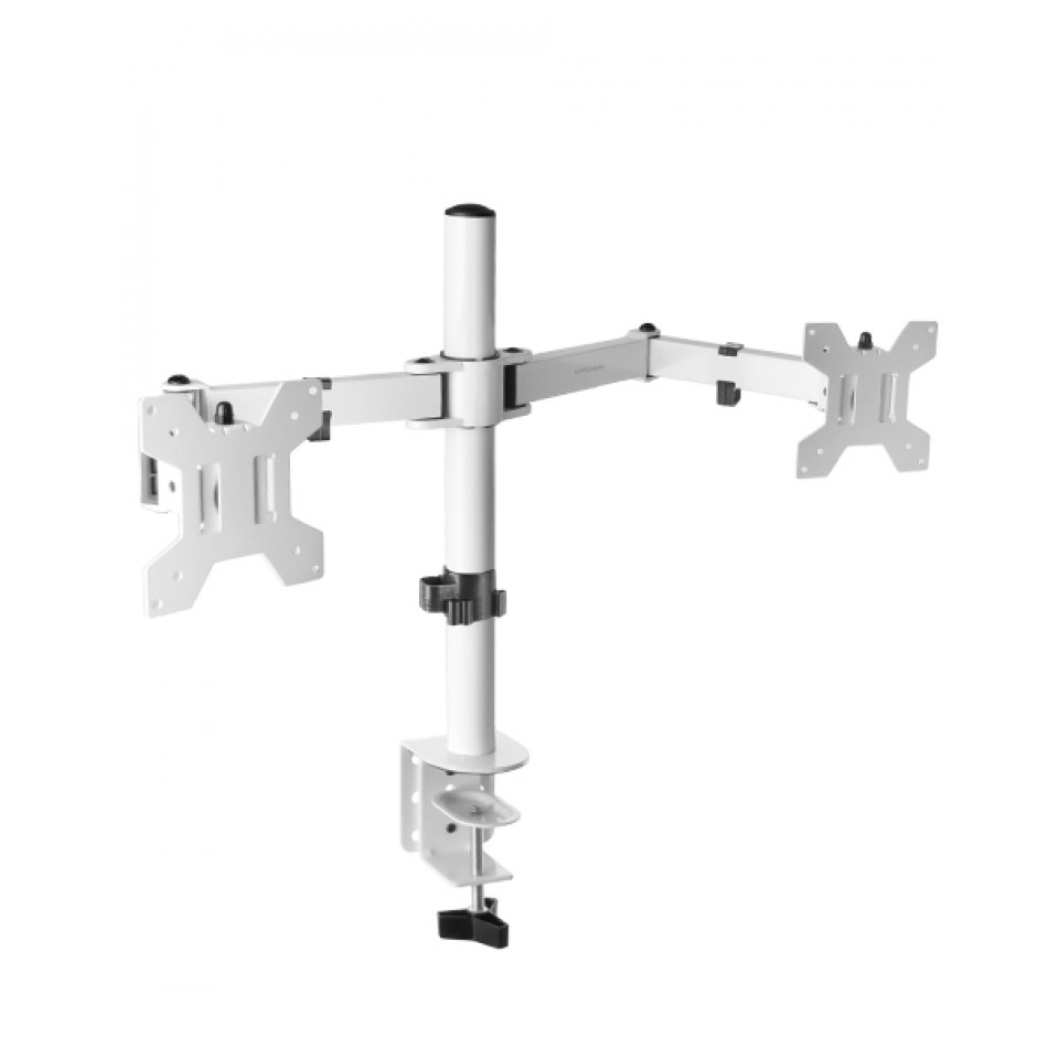 MARM2 Blanco, Soporte de Monitor Dual de Brazo para Pantallas Hasta 27, Articulado y Regulable en Altura, Estructura Robusta, Compatible con VESA75 y VESA100