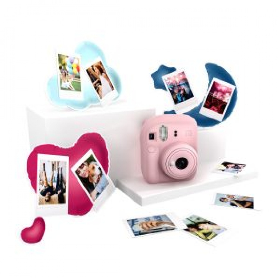 Fujifilm Pack Best Memories Instax Mini 12 Blossom Pink Camara Instantanea + Film Instax Mini 10ud. + 3 Portafotos - Tamaño de Imagen 62x46mm - Flash Auto - Exposicion Automatica - Mini Espejo para Se