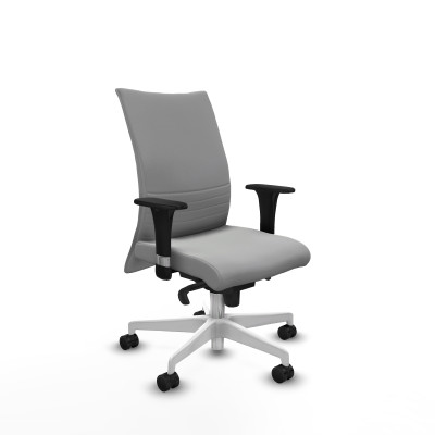 Albacete confidente sincro similpiel gris claro brazos 1D base blanca ruedas 65 mm nailon
