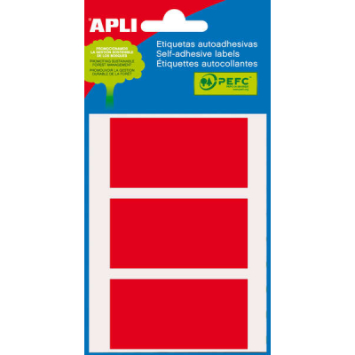 Apli Minibolsa de 15 Etiquetas Rectangulares 34x67mm - 5 Hojas por 3 Etiquetas - Adhesivo Permanente - Cantos Romos - Color Rojo