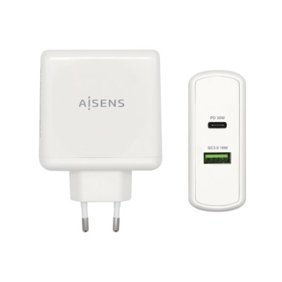 CARGADOR USB-C PD3.0 + USB-A QC3.0 AISENS BLANCO