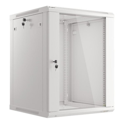 Armario lanberg mural rack 19 pulgadas 15u - 600x600 flat pack gris puerta cristal
