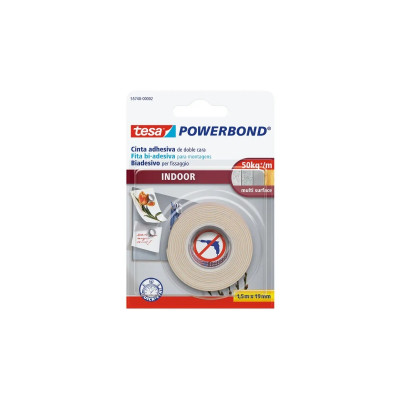 Tesa Powerbond Interiores Cinta Adhesiva de Doble Cara para Interiores 19mm x 1.5m - Color Blanco