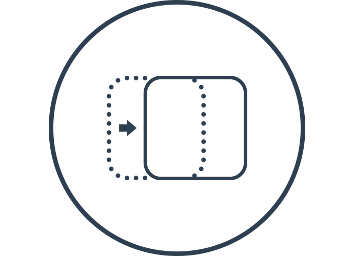 Un ícono que muestra un cuadrado delineado con puntos con una flecha que apunta hacia la derecha para mostrar que se superpone a otro cuadrado