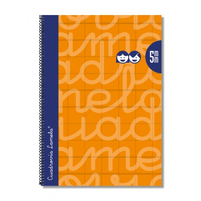 Lamela Cuaderno Espiral con 80 Hojas de 90g/m2 con Margen - Formato Folio - Pauta Cuadrovia de 5mm - Cubierta Extra Dura - Papel Offset Blanco Extra - Color Naranja