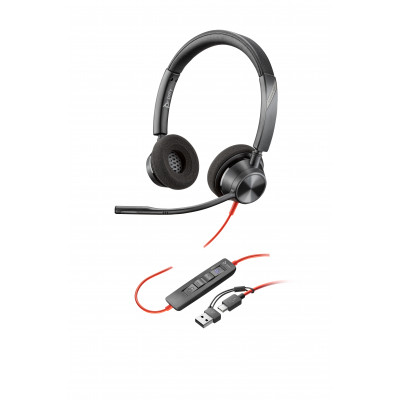 HP Poly - Auriculares estéreo Poly Blackwire 3320 con certificación Microsoft Teams USB-C + Adaptador USB-C/A
