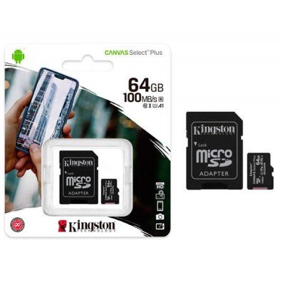 Tarjeta de Memoria Kingston CANVAS Select Plus 64GB microSD XC con Adaptador/ Clase 10/ 100MBs