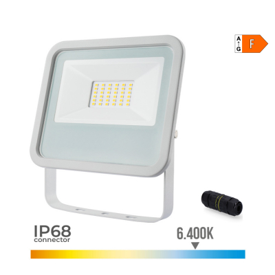 Foco proyector led blanco 30w 2370 lm 6400k luz fria 15,8 x 2,9 x 13,5 cm