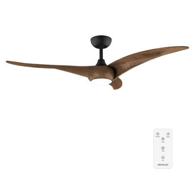 Cecotec EnergySilence Aero 5295 DarkWood Ventilador de Techo con 3 Aspas de Madera y Luz - 40W - Diametro de 54 - 3 Tonos LED - 6 Velocidades - Temporizador - Modo Invierno - Color Negro