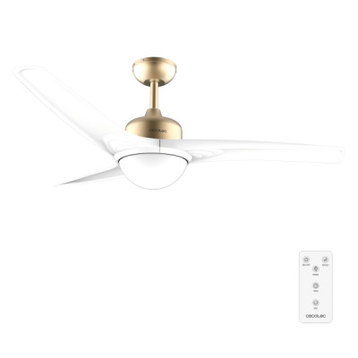 Cecotec EnergySilence Aero 560 GoldWhite Ventilador de Techo con 3 Aspas y Luz Integrada - 60W - Diametro de 52 - LED de 18W - Mando a Distancia - Temporizador - 3 Velocidades - Color Blanco y Dorado