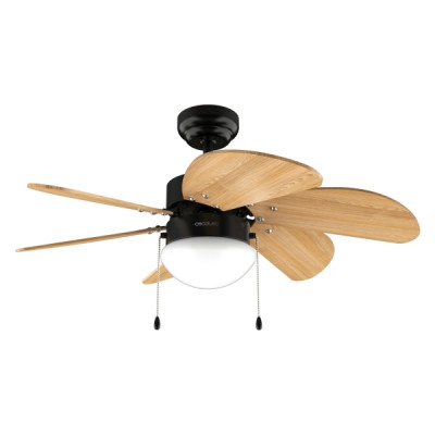 Cecotec EnergySilence Aero 360 BlackandWood Ventilador de Techo con 6 Aspas Reversibles y Lampara - 50W - Diametro de 36 - 3 Velocidades - Modo Invierno/Verano - Control por Cadena - Color Negro