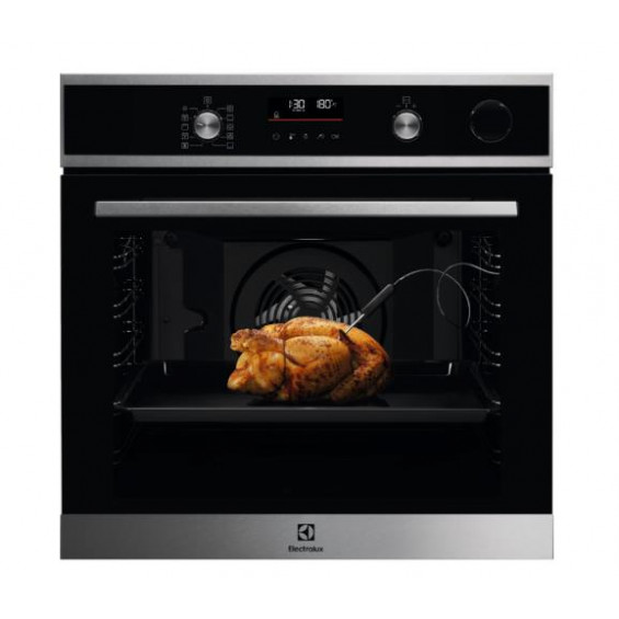 Horno pirolítico con vapor Electrolux COP846X1 Serie 600 SteamCrisp, 72 litros, sonda térmica, display LED Explore, 9 funciones, clase A+, inox/negro