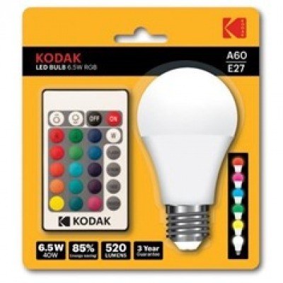 Bombilla led kodak rgb a60 - e27 - 6.5w=55w - mando a distancia