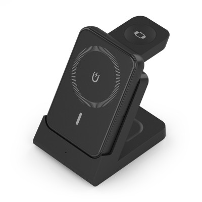 AISENS - CARGADOR INALAMBRICO USB-C 4 EN 1 DE 15W PARA MOVIL, APPLE WATCH, AURICULARES CON ESTUCHE DE CARGA, NEGRO