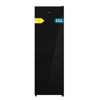 Cecotec Bolero CoolMarket Combi 322i Black Glass D Frigorifico Combi - Capacidad 322L - Luz LED - Temperatura Regulable - Total Nofrost - Puerta de Cristal - Frio Envolvente - 59.5x185.5cm - Color Neg