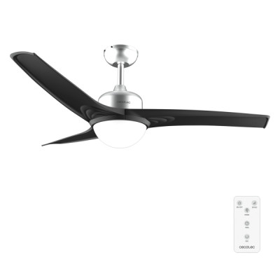 Cecotec EnergySilence Aero 560 IronBlack Ventilador de Techo con 3 Aspas y Luz Integrada - 60W - Diametro de 52 - LED de 18W - Mando a Distancia - Temporizador - 3 Velocidades - Color Negro y Plata