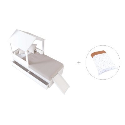 Cama-casita compacta 90x190 cm con cajones + textil Ariake · Bianca Quattro