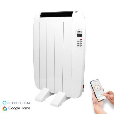 Yoevu radiador eléctrico bajo consumo. 4 elementos 600 w de pared o pie 3 modos temporizador mando a distancia pantalla led blanco