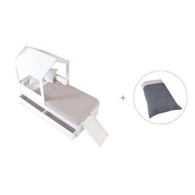 Cama-casita compacta 90x190 cm con cajones + textil Stone Grey · Bianca Quattro