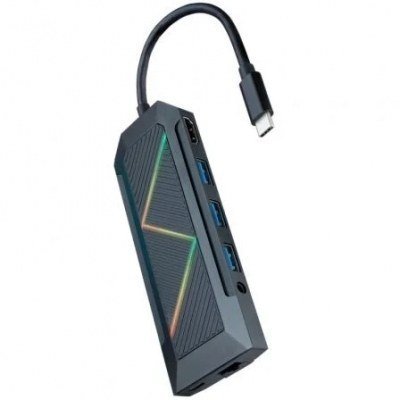 Hub USB 3.0 Nanocable 10.16.0901/ 3 Puertos USB/ 1 USB Tipo-C/ 1 HDMI/ 1 RJ45/ 1 Lector Tarjetas SD TF/ Audio