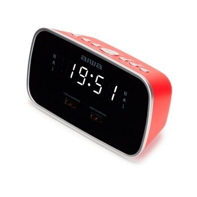 RELOJ DESPETADOR CON RADIO AIWA CRU-19 RED 2 PUERTOS USB DE CARGA 5V 2.4A