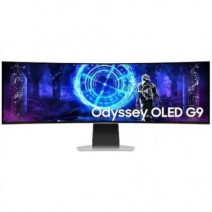 Monitor gaming Samsung Odyssey OLED G9 G95SD S49DG950SU, 49 pulgadas, DQHD, OLED, 240 Hz, 0,03 ms GtG, curvo, altura regulable, HDR10, HDMI, plateado