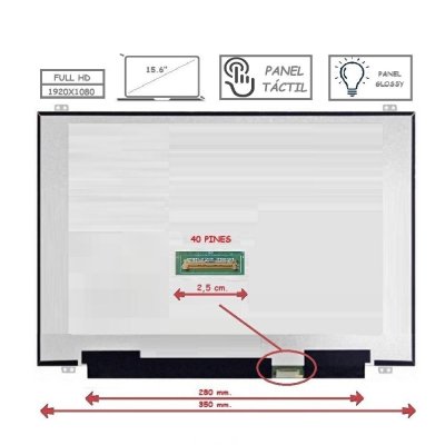 Pantalla para portátil LED 15.6\ Slim 40 Pines Full HD Táctil Brillo