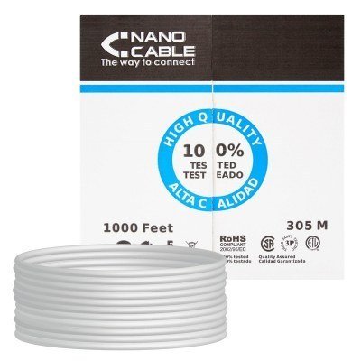 Bobina cable red utp cat5e rj45 nanocable 305m rigido - awg24 - gris