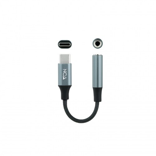 Nanocable - Cable Adaptador Audio USB-C/M a Jack 3.5/H, 11 cm, Negro/Gris