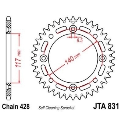 Corona JT 831 de aluminio con 47 dientes JTA831.47